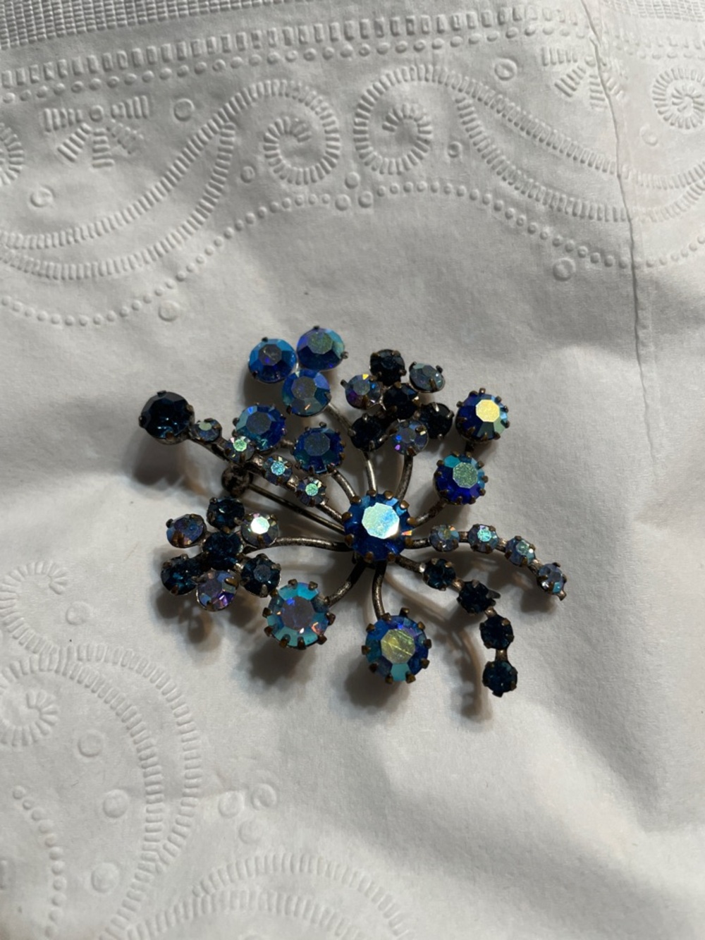 Iridescent Blue Burst Rhinestone Brooch